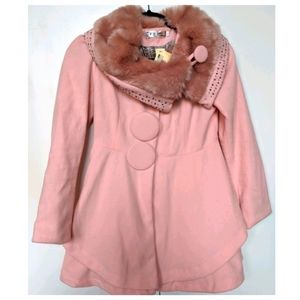 Girls Fashionable Pink Faux Fur Coat